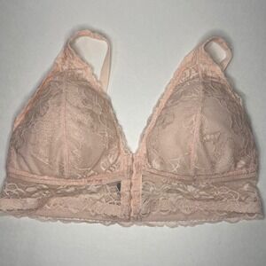 Pure Beauty by Rene Rofe Bralette Womens XL Pink Lace Front Close